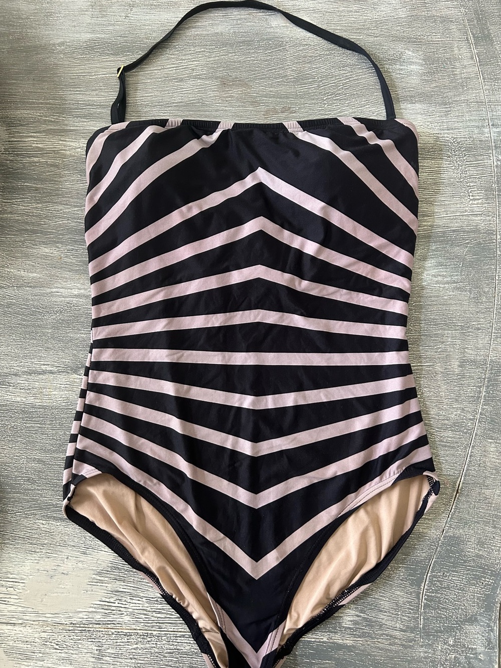 Dkny Black and Taupe Slimming One-Piece Swimsuit